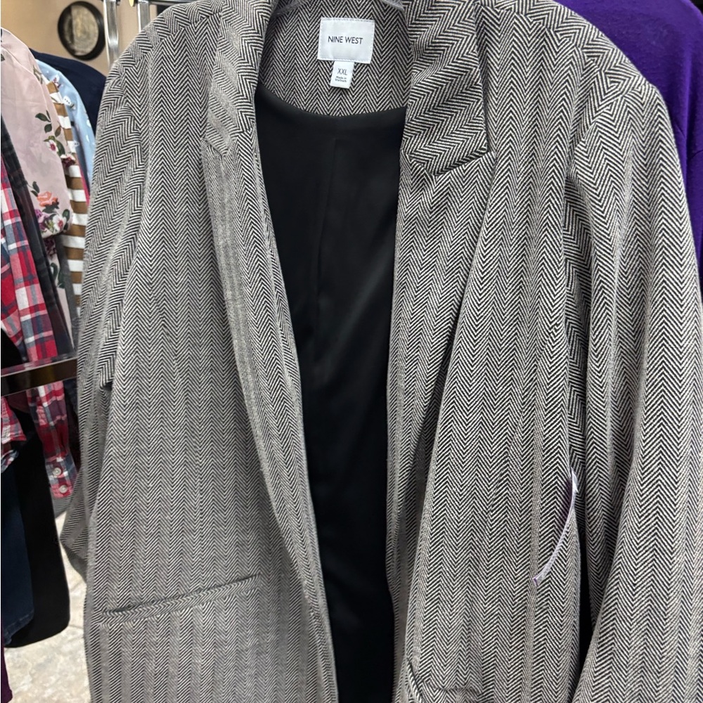 Nine West Gray Herringbone Blazer XXL Oversized Workwear Dark Academia’s